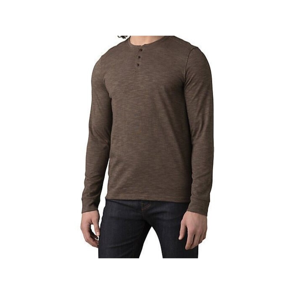 New Mens M Prana NWT Ronnie II Shirt 1/4 Button Henley Oak Barrel Organic Brown